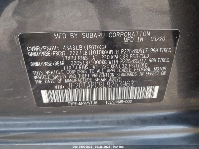 JF2GTAPC9L8263963 Subaru Crosstrek Premium
