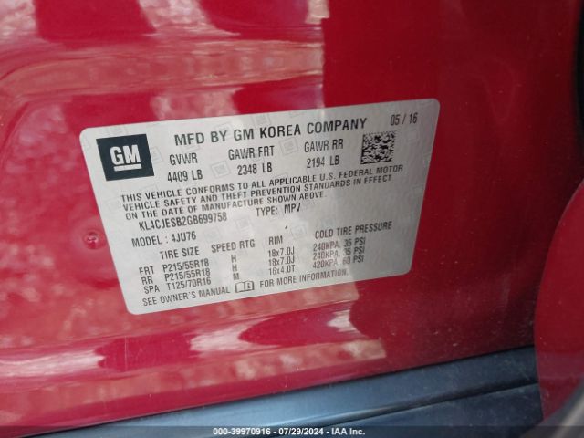 KL4CJESB2GB699758 Buick Encore