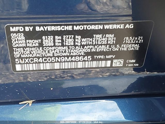 5UXCR4C05N9M48645 BMW X5 Sdrive40i