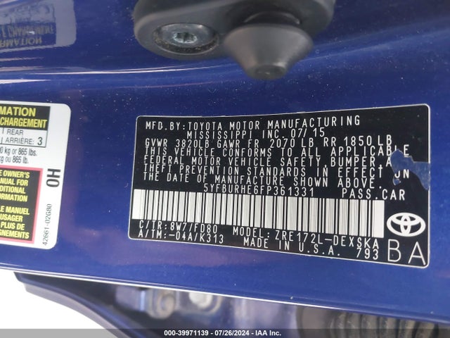 Toyota Corolla S Plus 2015 5YFBURHE6FP361331 Image 9