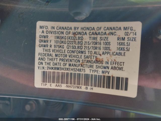 2HKRM3H3XEH524875 Honda CR-V LX