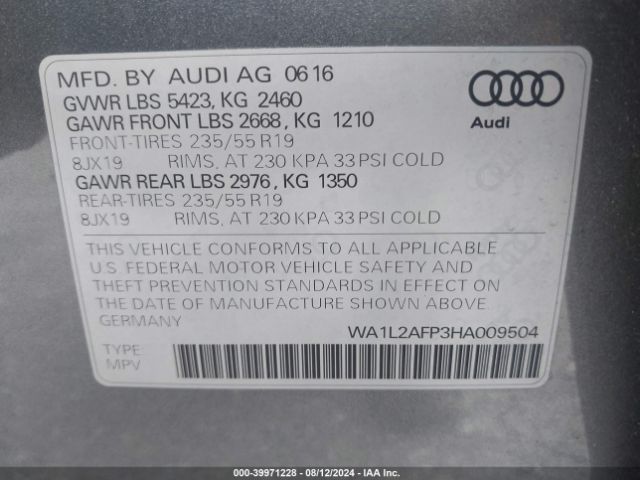 WA1L2AFP3HA009504 Audi Q5 2.0t Premium
