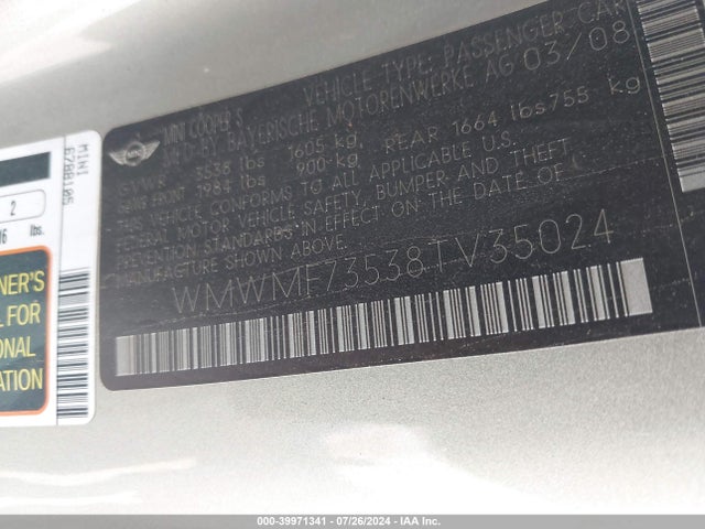 2008 MINI COOPER S WMWMF73538TV35024 Photo 8