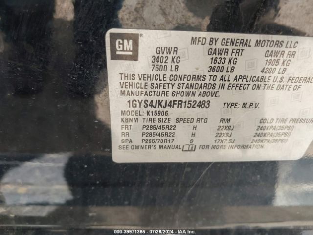 1GYS4JKJ4FR152483 Cadillac Escalade Esv Premium