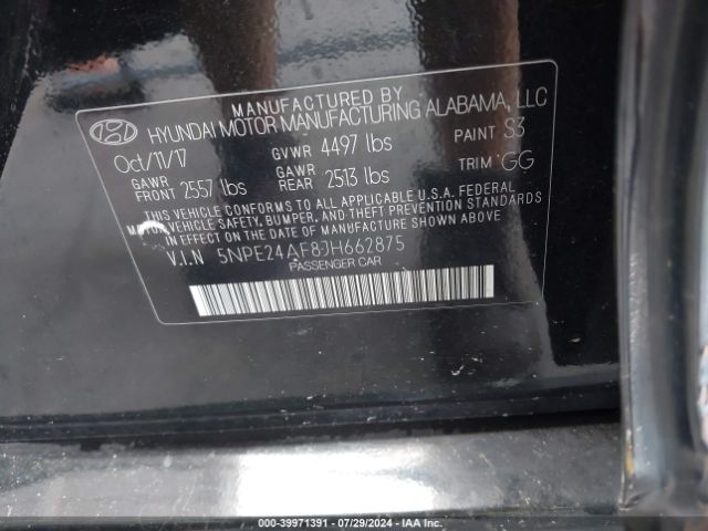 5NPE24AF8JH662875 Hyundai SONATA SE