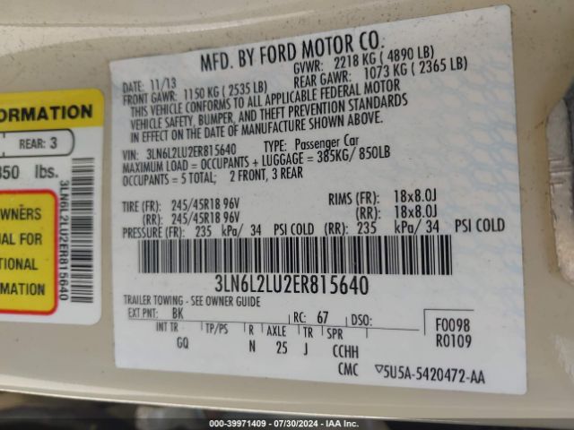 3LN6L2LU2ER815640 Lincoln MKZ HYBRID