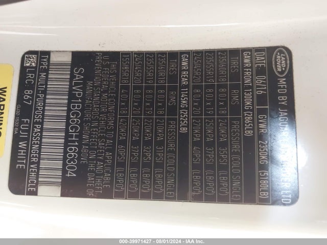 SALVP1BG6GH166304 Land Rover Range Rover Evoque Se Premium