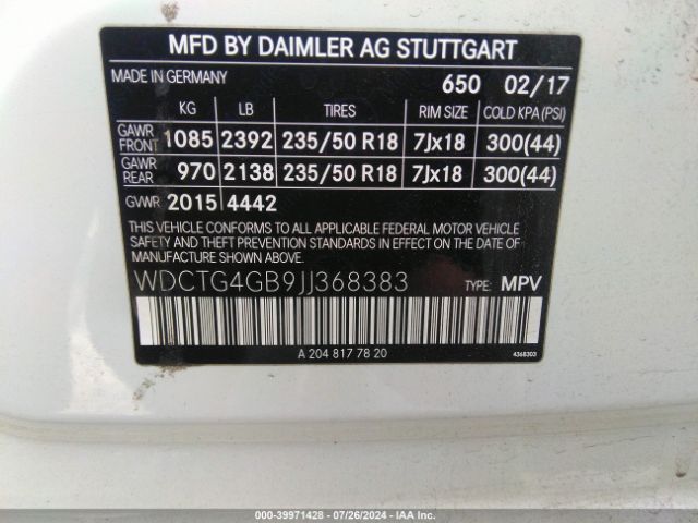 WDCTG4GB9JJ368383 Mercedes-Benz Gla 250 4matic