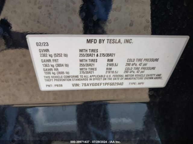 7SAYGDEF1PF682940 Tesla Model Y Awd/performance Dual Motor All-wheel Drive
