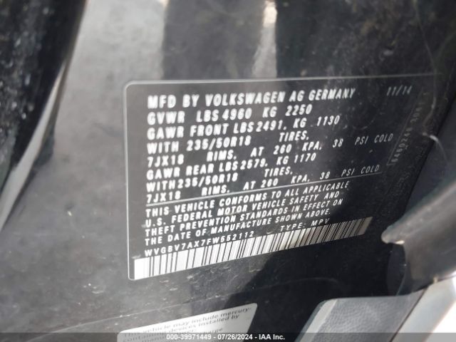 WVGBV7AX7FW552112 Volkswagen Tiguan Sel