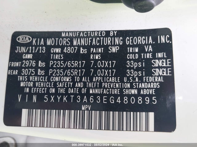 KIA SORENTO LX 2014 5XYKT3A63EG480895 Image 9