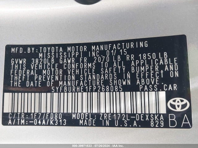 Toyota Corolla S Plus 2015 5YFBURHE1FP268085 Image 9