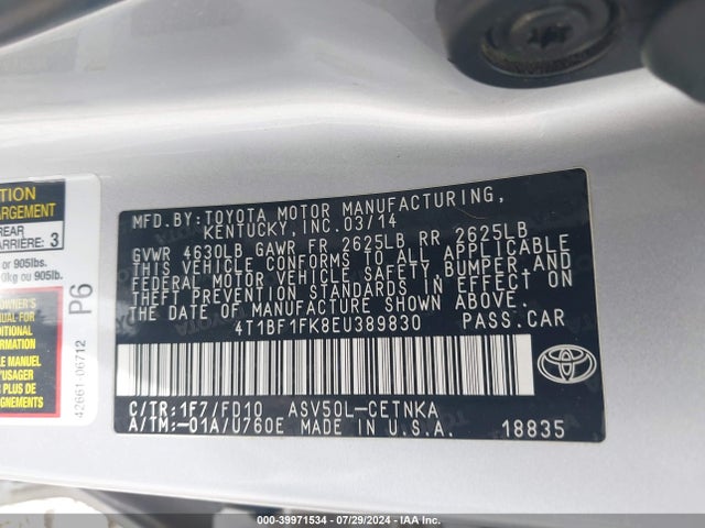 4T1BF1FK8EU389830 Toyota CAMRY LE
