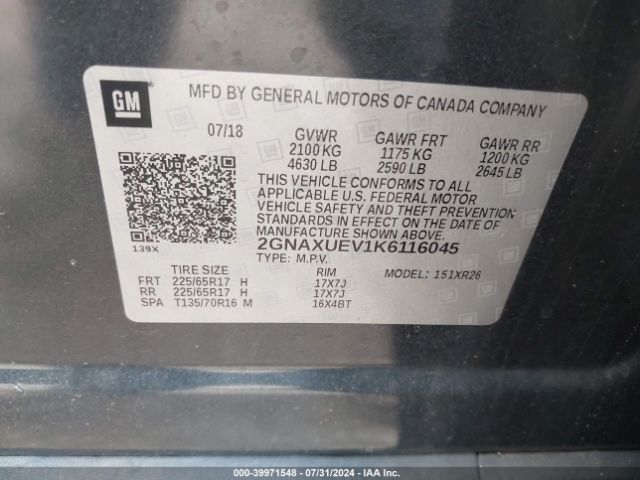 2GNAXUEV1K6116045 Chevrolet EQUINOX LT