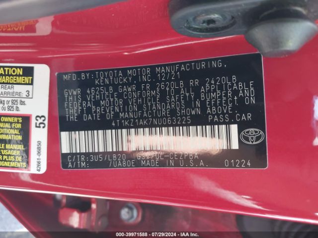 4T1KZ1AK7NU063225 Toyota Camry Xse V6