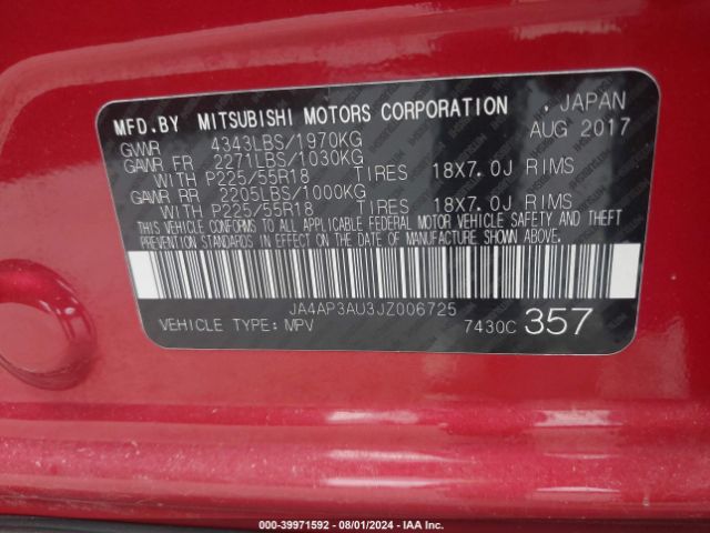 JA4AP3AU3JZ006725 Mitsubishi Outlander Sport Es 2.0