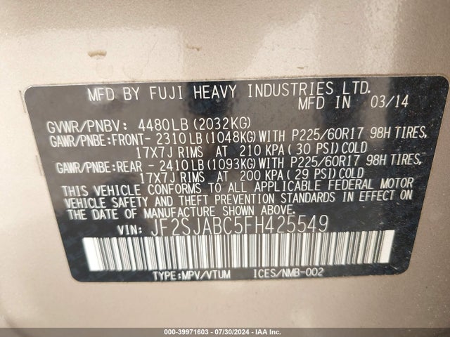 JF2SJABC5FH425549 Subaru Forester 2.5i
