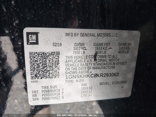 Chevrolet Suburban Lt 2019 1GNSKHKC8KR293063 Image 9