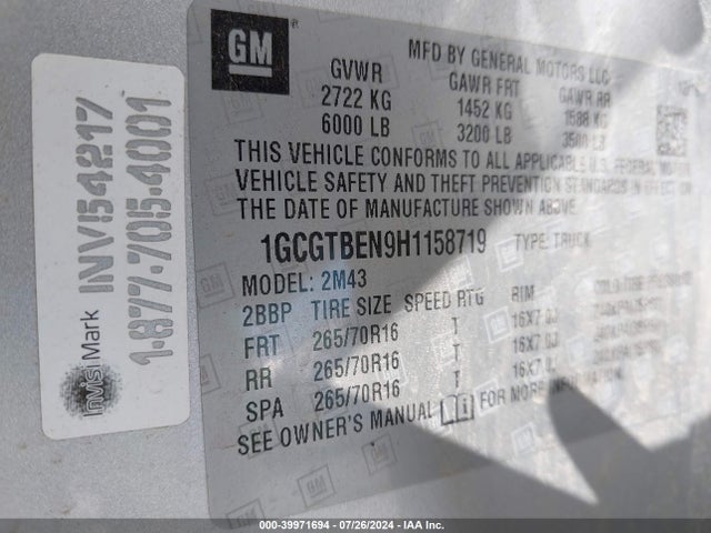 1GCGTBEN9H1158719 Chevrolet Colorado Wt
