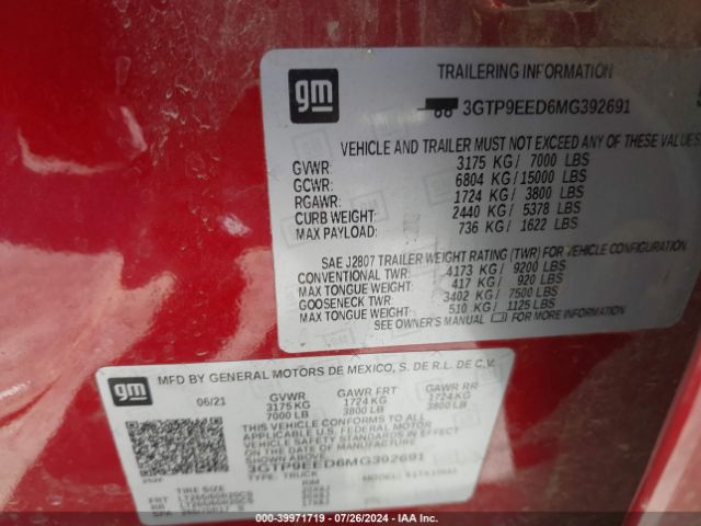 3GTP9EED6MG392691 GMC Sierra 1500 4wd  Short Box At4