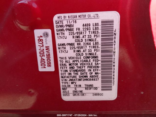 JN8AT2MT2HW384937 Nissan ROGUE S