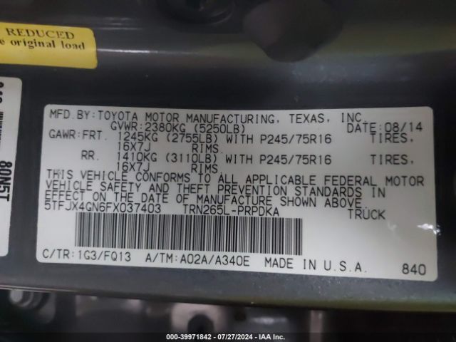 5TFJX4GN6FX037403 Toyota Tacoma Prerunner