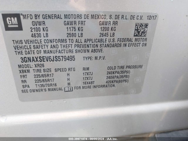 Chevrolet EQUINOX LT 2018 3GNAXSEV6JS579495 Image 9