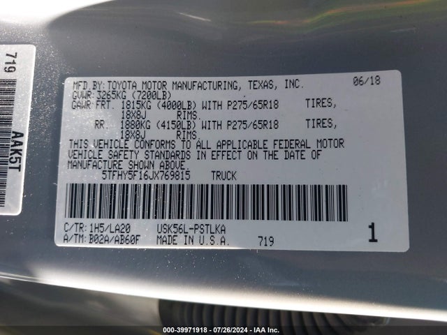 5TFHY5F16JX769815 Toyota Tundra Limited 5.7l V8