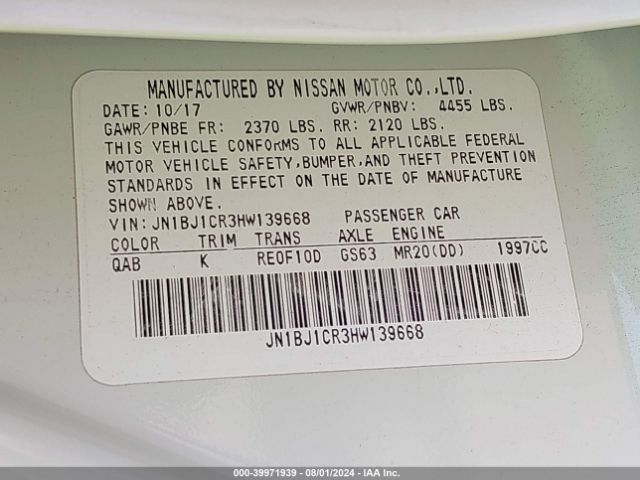 JN1BJ1CR3HW139668 Nissan Rogue Sport Sl