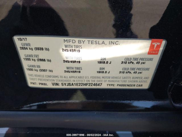 5YJSA1E22HF224647 Tesla Model S 100d/60d/75d/90d/p100d
