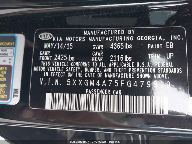 KIA Optima Lx 2015 5XXGM4A75FG479819 Image 9