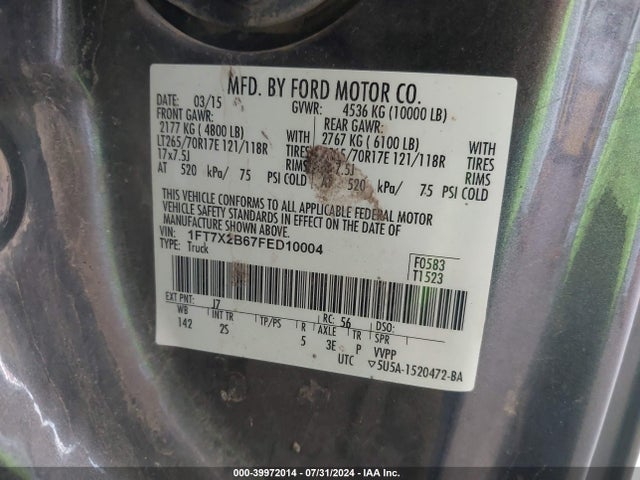Ford F-250 Xl 2015 1FT7X2B67FED10004 Image 9
