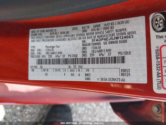 Ford FIESTA SE 2018 3FADP4EJ5JM124663 Image 9