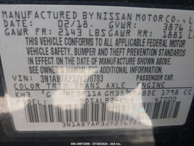 3N1AB7AP3JY276783 Nissan SENTRA S