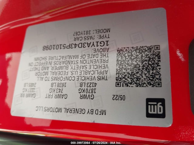 Chevrolet Corvette Stingray Rwd  1lt 2023 1G1YA3D43P5101098 Image 9