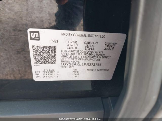 1GYS3AKL1PR372766 Cadillac Escalade 2wd Luxury