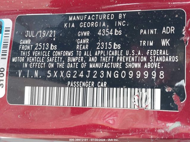 5XXG24J23NG099998 KIA K5 LX