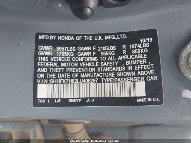 SHHFK7H62LU408297 Honda CIVIC EX