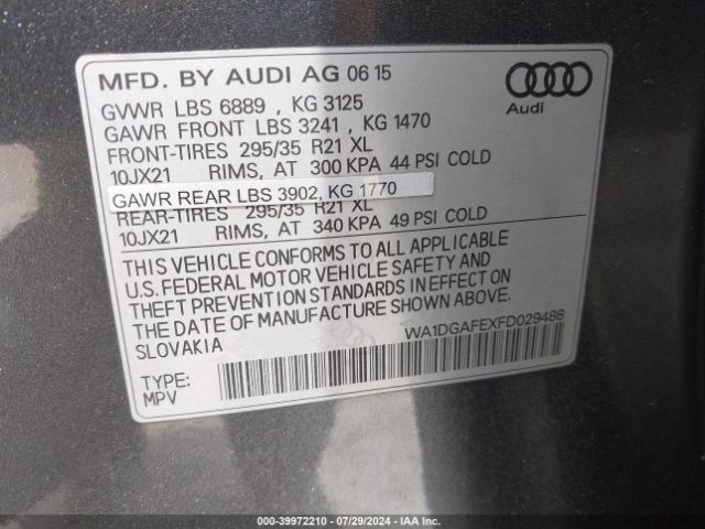 WA1DGAFEXFD029488 Audi Q7 3.0t S Line Prestige