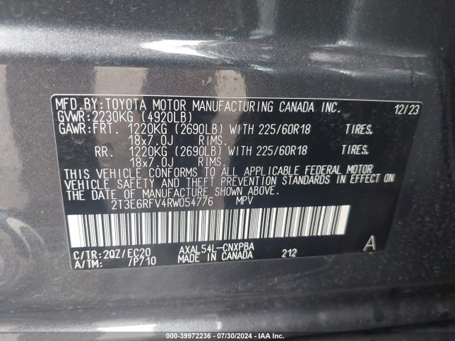 2T3E6RFV4RW054776 Toyota Rav4 Hybrid Xse