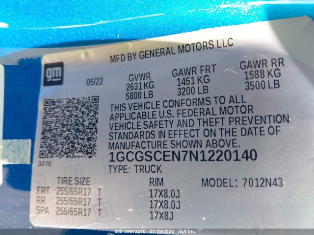 1GCGSCEN7N1220140 Chevrolet Colorado 2wd  Short Box Lt