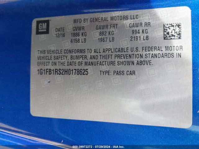 1G1FB1RS2H0178625 Chevrolet Camaro 1lt