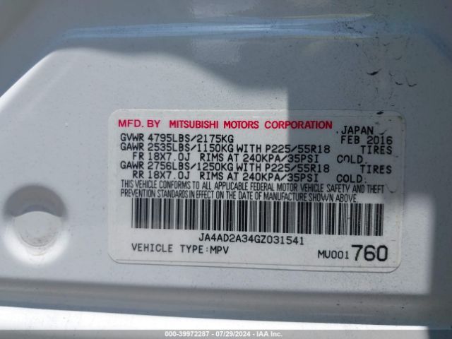 JA4AD2A34GZ031541 Mitsubishi Outlander Es