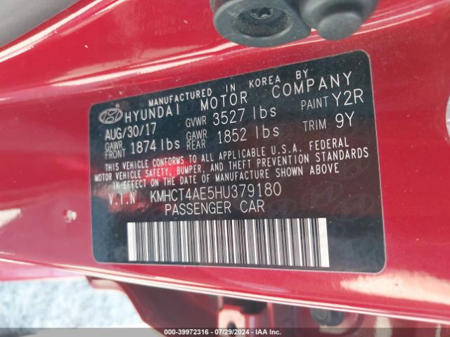KMHCT4AE5HU379180 Hyundai Accent Value Edition