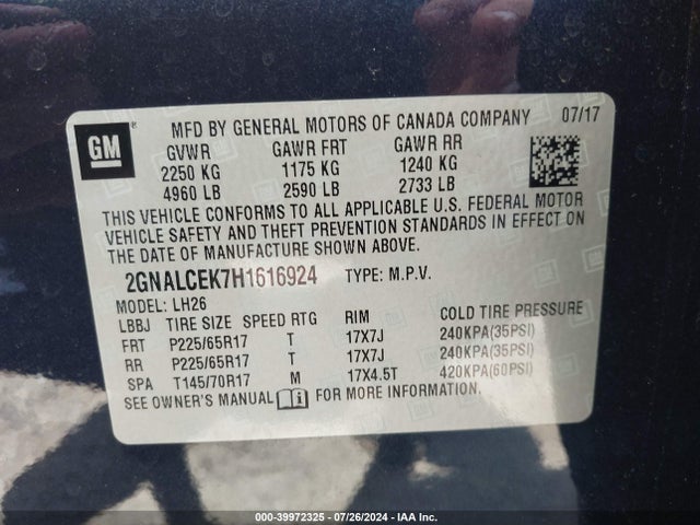 2GNALCEK7H1616924 Chevrolet EQUINOX LT