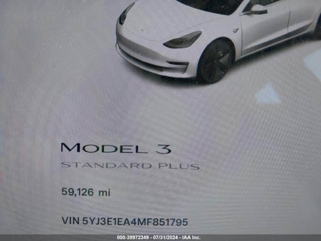 5YJ3E1EA4MF851795 Tesla Model 3 Standard Range Plus Rear-wheel Drive
