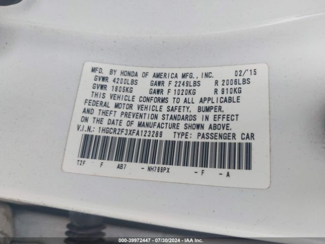 1HGCR2F3XFA123289 Honda ACCORD LX