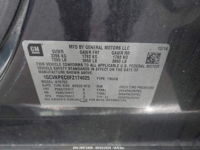 1GCVKPEC6FZ174025 Chevrolet Silverado 1500 Ls
