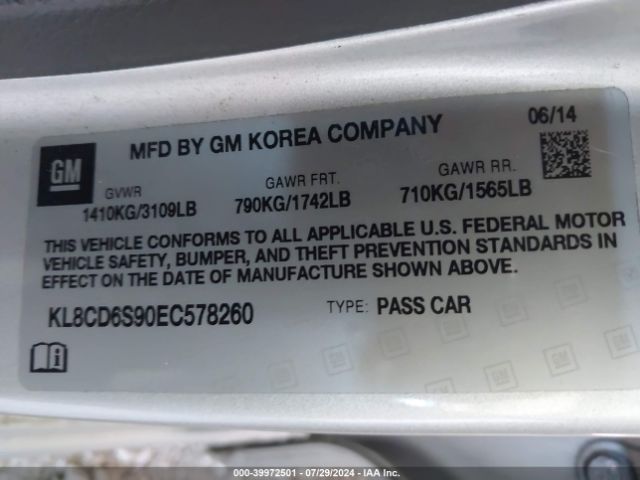 KL8CD6S90EC578260 Chevrolet Spark 1lt Auto