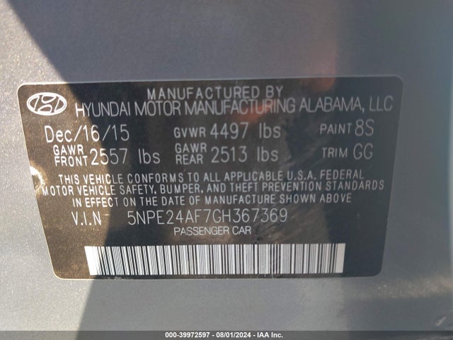 Hyundai SONATA SE 2016 5NPE24AF7GH367369 Image 9